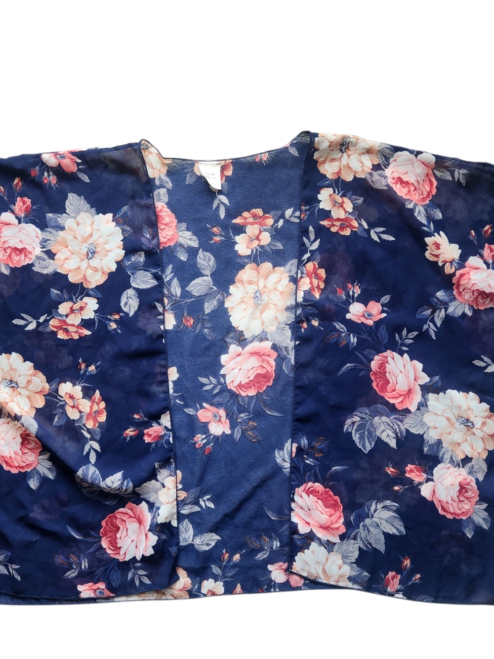 Navy Floral Sheer Cardigan Kimono Wrap - Unbranded